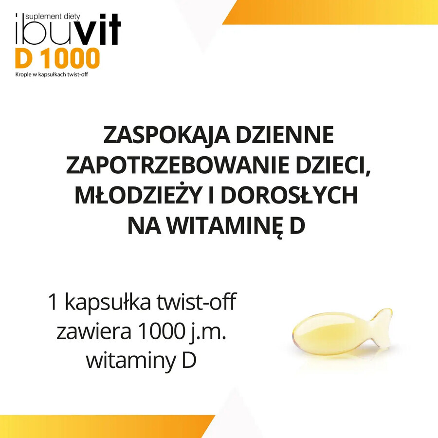 Ibuvit D 1000, vitamina D para niños mayores de 1 año, adolescentes y adultos, 30 cápsulas twist off