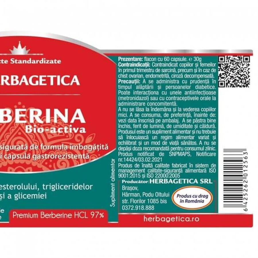 Berberină Bio-activă, 60 capsule, Herbagetica