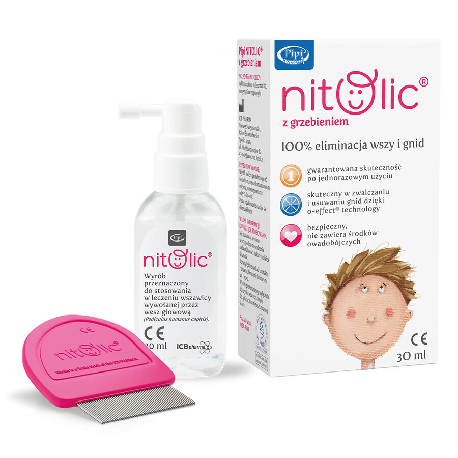 Pipi Nitolic, spray to eliminate lice and grasshoppers, 30 ml + comb