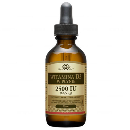 Solgar Vitamina D3 lichid 2500 UI, aromă de portocale, 59 ml