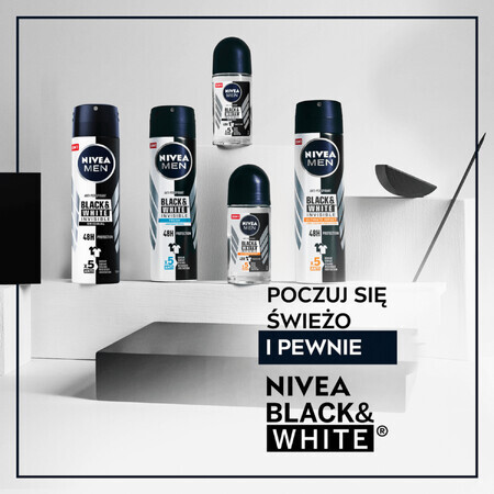 Nivea Men Black &amp; White Invisible, anti-transpirant roll-on pour homme, 48h, Original, 50 ml