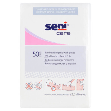 Seni Care, hygiënische washandjes, verijdeld, 22,5 cm x 16 cm, 50 stuks