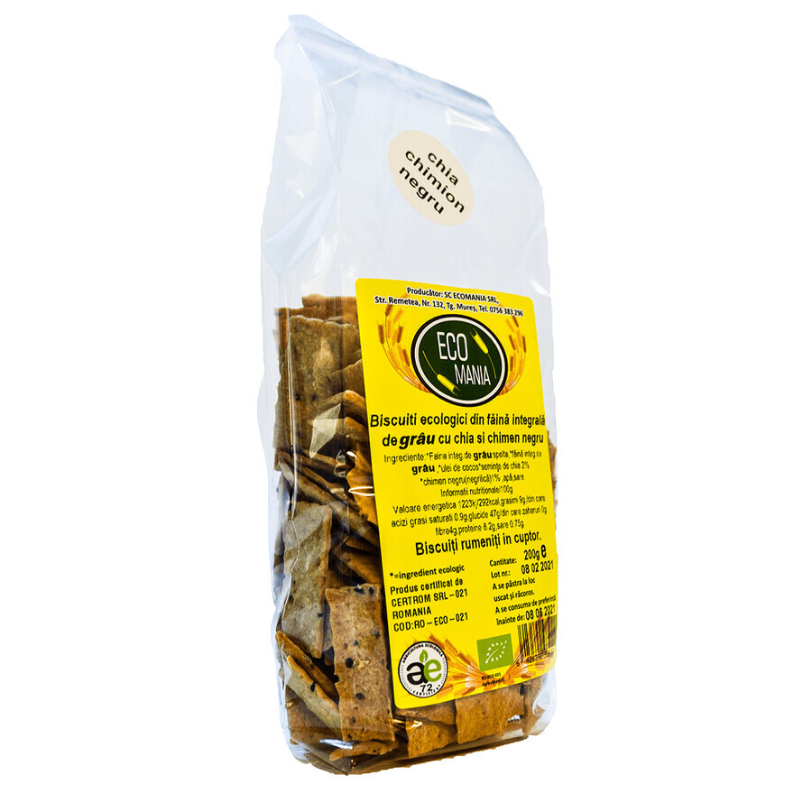 Biscuits complets bio au chia et au cumin noir, 200 g, Ecomania