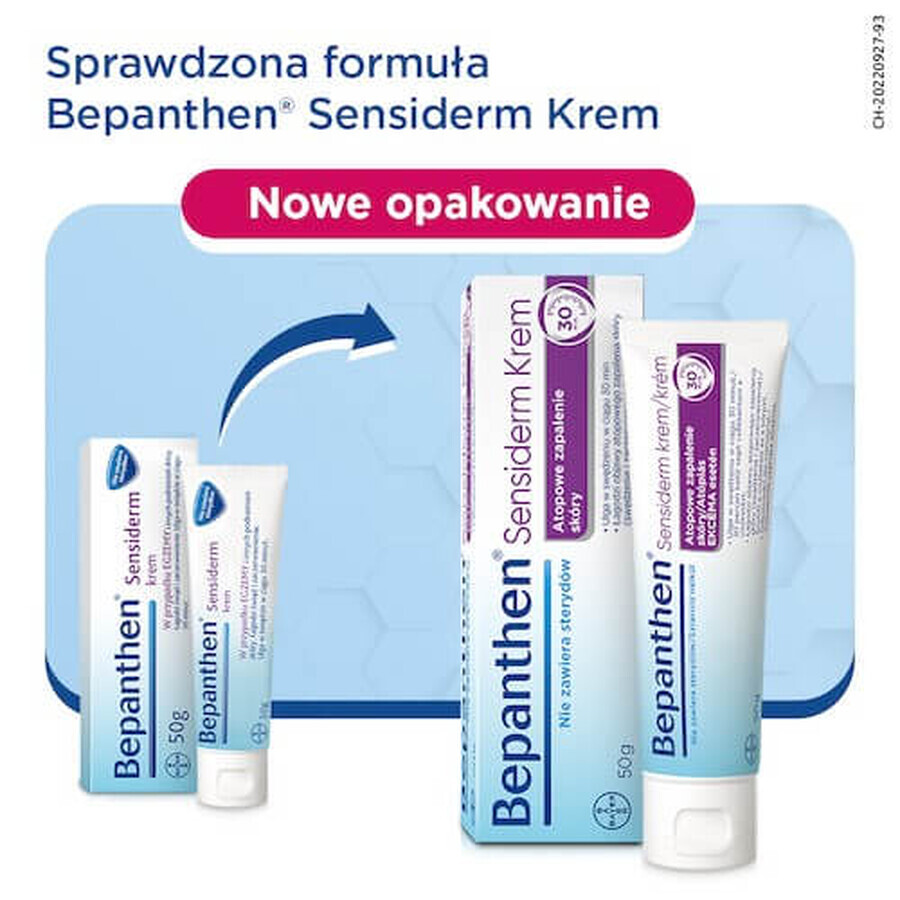 Bepanthen Sensiderm Crème, verzorging voor atopische dermatitis en eczeem, vanaf 1 maand, 50 g