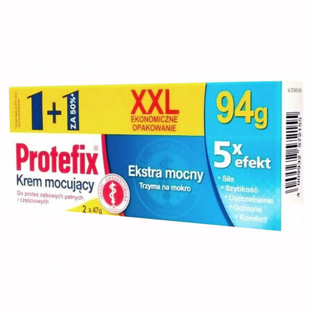 Protefix, zelfklevende crème voor kunstgebitten, extra sterk, 2 x 47 g