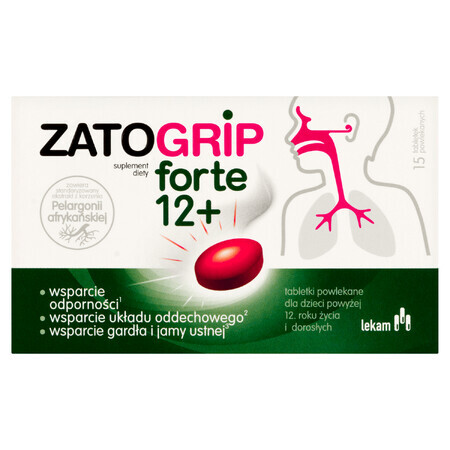 Zatogrip Forte 12+, voor kinderen en volwassenen, 15 omhulde tabletten