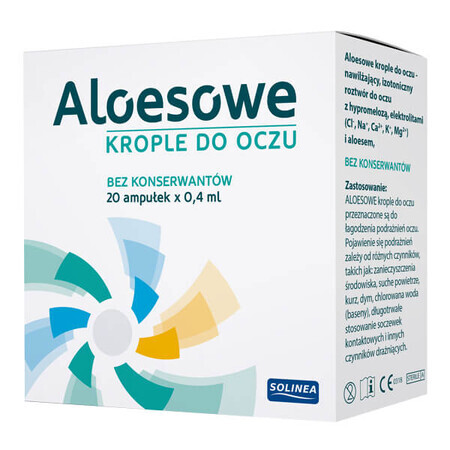 Aloë-oogdruppels, zonder bewaarmiddelen, 0,4 ml x 20 ampullen