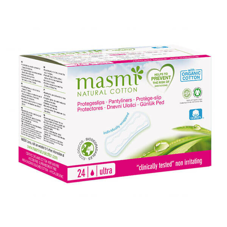 Masmi Natural Cotton, maandverband van biologisch katoen, anatomisch, 24 stuks