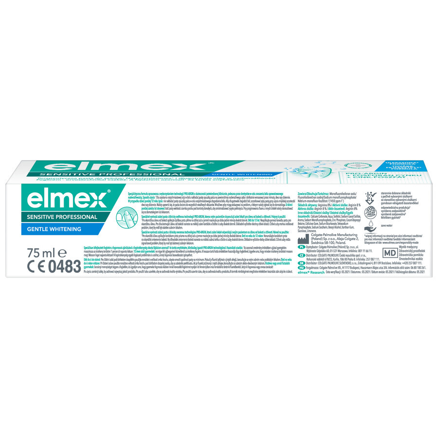 Elmex Sensitive Professional Gentle Whitening, dentifrice thérapeutique pour dents sensibles, 75 ml