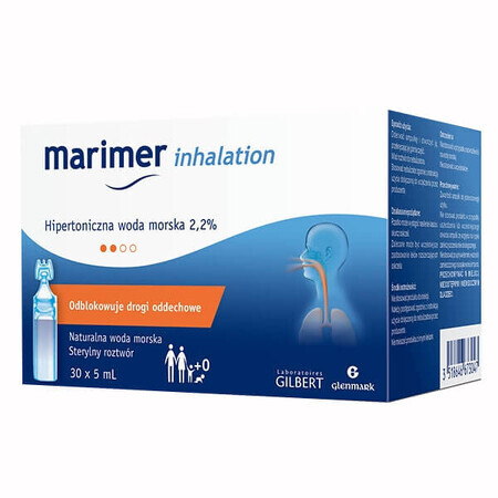 Marimer-inhalatie, hypertoon zeewater 2,2% voor verneveling vanaf de leeftijd van 1 dag, 5 ml x 30 ampullen