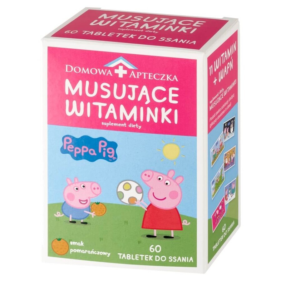 Peppa Pig Bruisende Vitaminen, sinaasappelsmaak, vanaf 3 jaar, 60 zuigtabletten