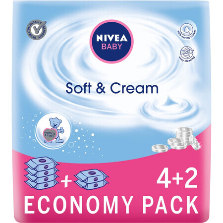 Șervețele umede Nivea Baby Soft&Cream, 6 x 63 buc.