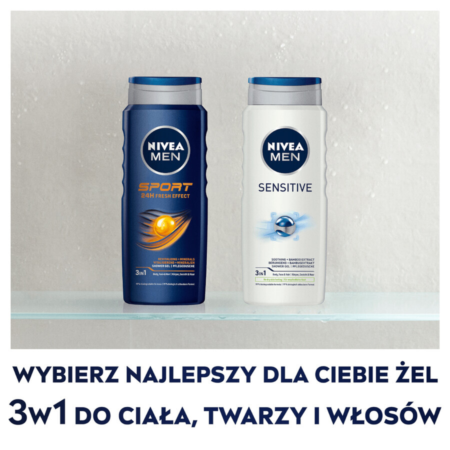 Nivea Men, 3in1 douchegel voor gezicht, lichaam en haar, Gevoelig, 500 ml