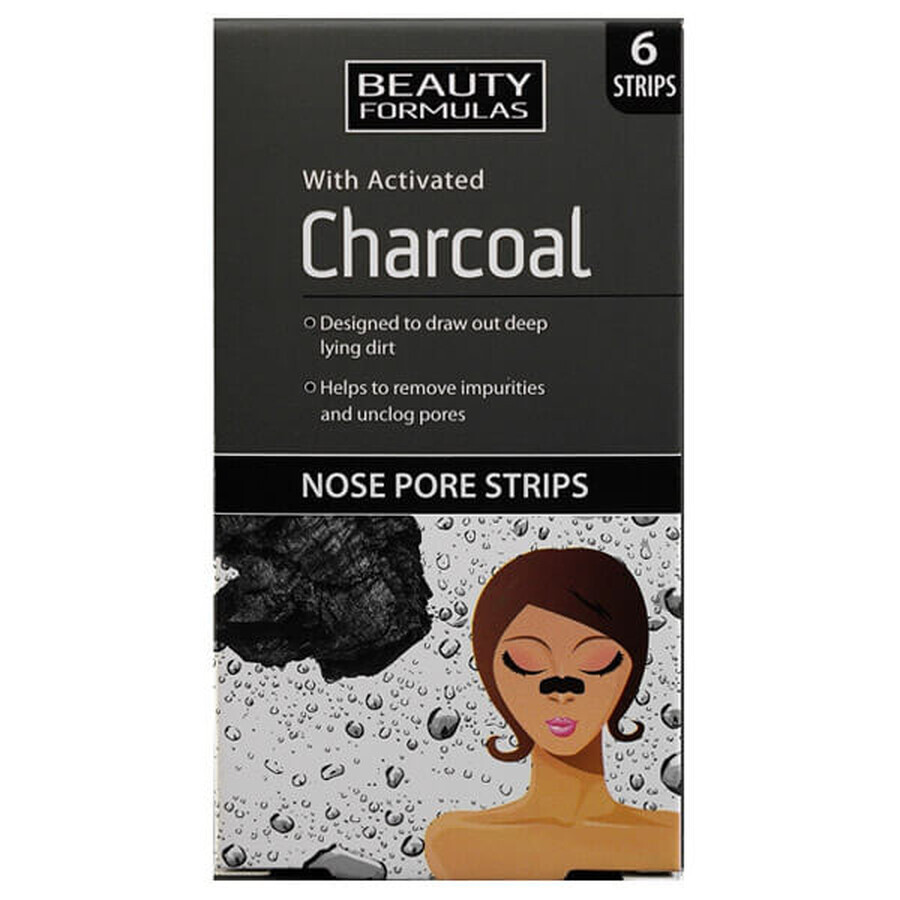 Beauty Formulas Charcoal, neusreinigingsstrips met actieve kool, 6 stuks