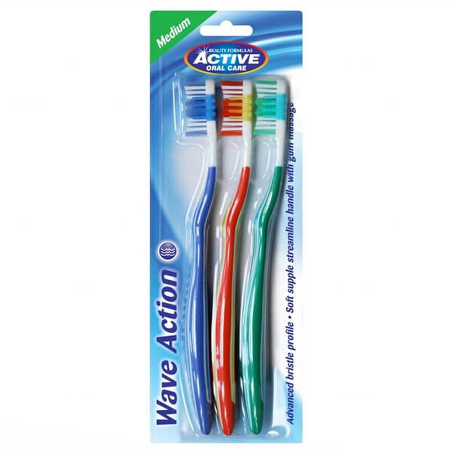 Spazzolino da denti Active, Wave Action, Pacco da 3 - Pulizia efficace per un sorriso più sano e più bianco.