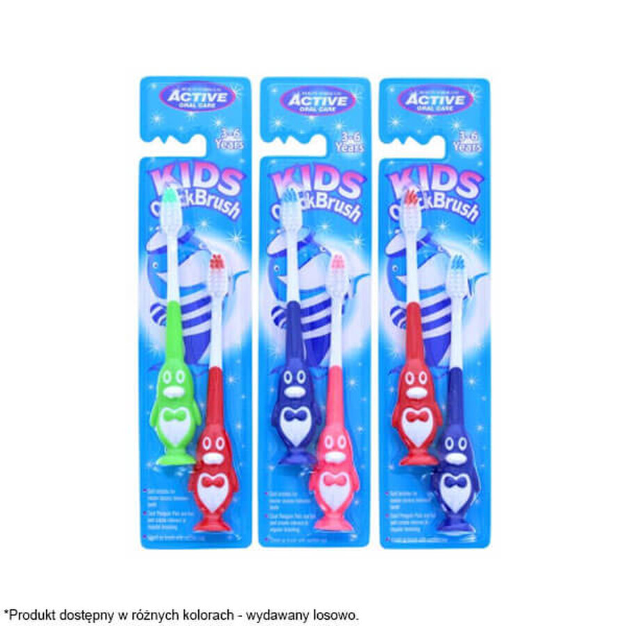 Beauty Formulas, Active Oral Care, periuță de dinți pentru copii, Kids QuickBrush, pinguin, 3-6 ani, 2 bucăți