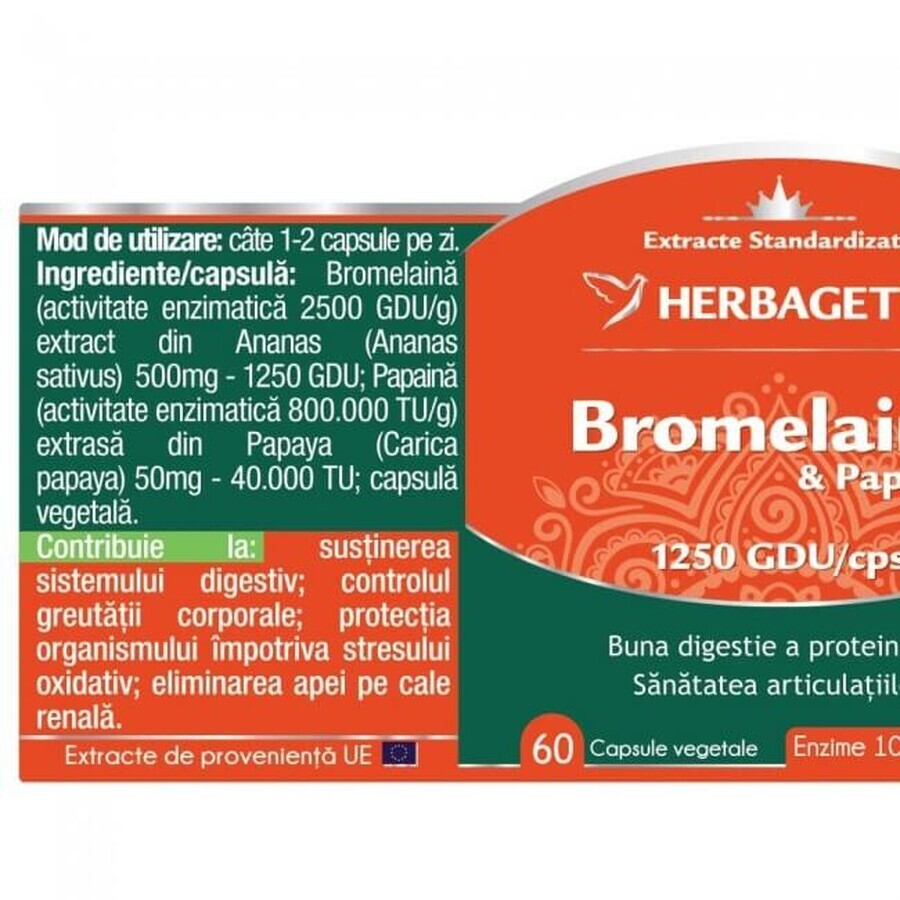 Bromelaïne en papaïne, 60 capsules, Herbagetica