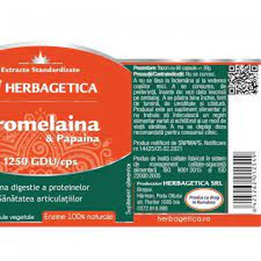 Bromelaïne en papaïne, 60 capsules, Herbagetica