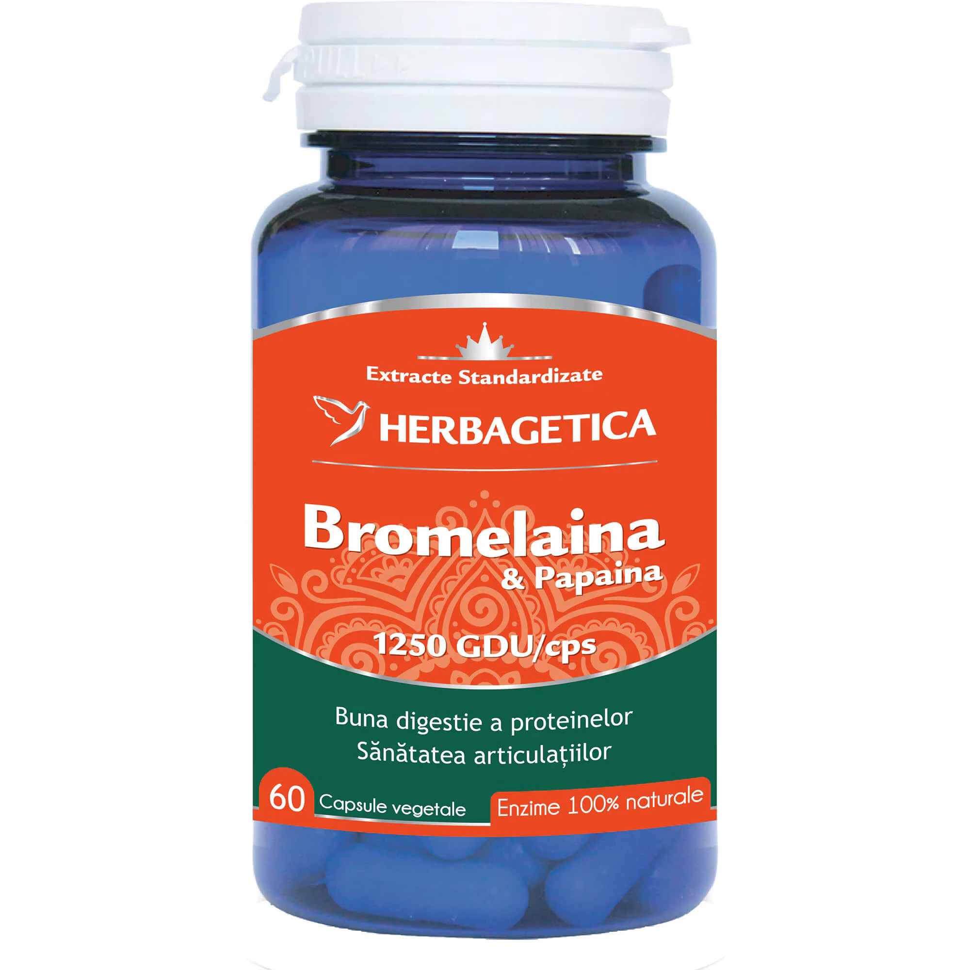 Bromelaïne en papaïne, 60 capsules, Herbagetica