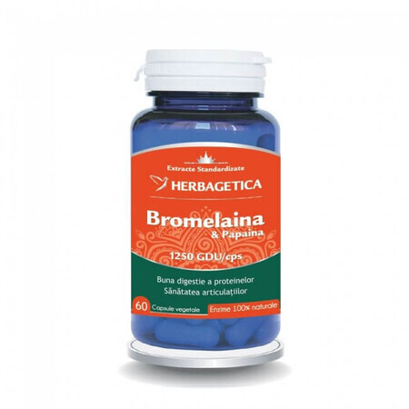 Bromelaïne en papaïne, 60 capsules, Herbagetica