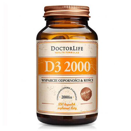 Doctor Life, Vitamine D3 2000, dans l'huile d'olive, 250 gélules