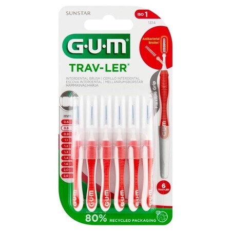 Sunstar Gum Trav-Ler, brosse pour espace interdentaire, 0.8 mm, 6 pièces