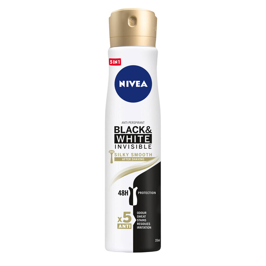 Nivea, spray antitranspirant, Invisible Black & White, Silky Smooth, 250 ml