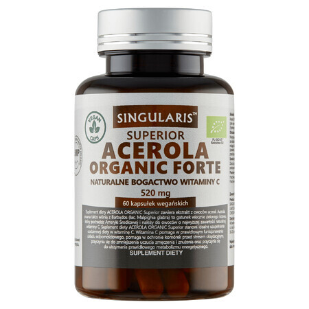 Integratore di Acerola Superiore 520mg - Capsule Organiche Fortificate con Vitamina C - Confezione da 60