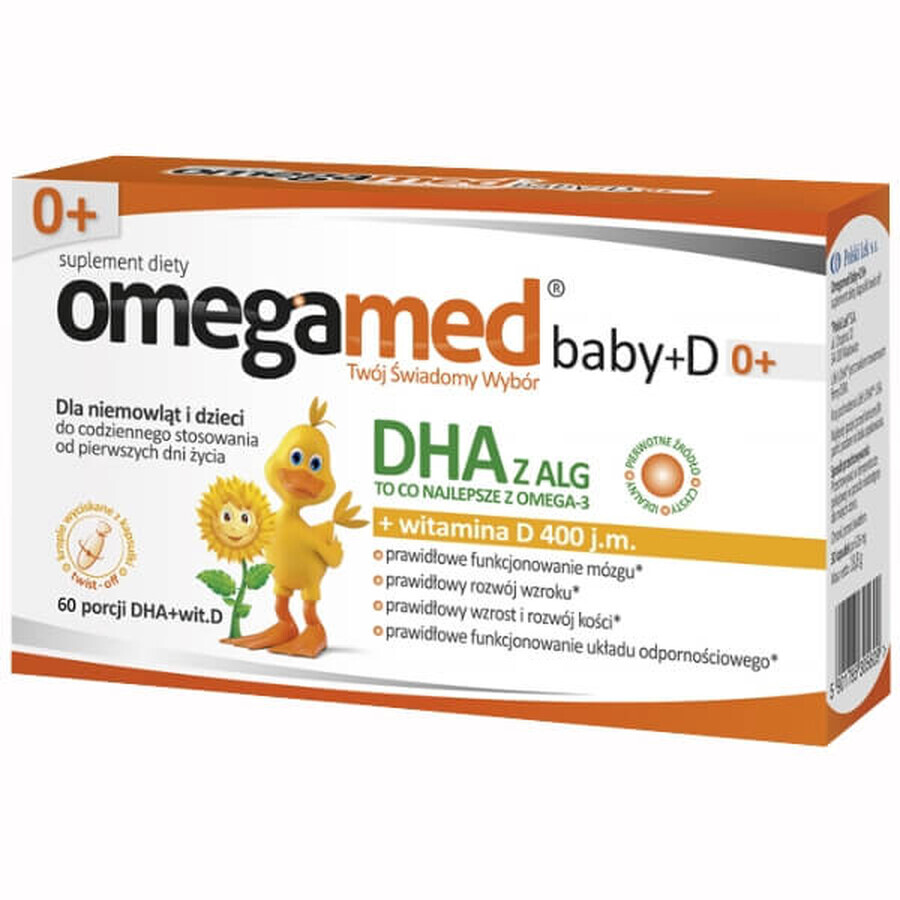 Omegamed Baby+D 0+, DHA + vitamine D, vanaf de geboorte, 60 twist-off capsules