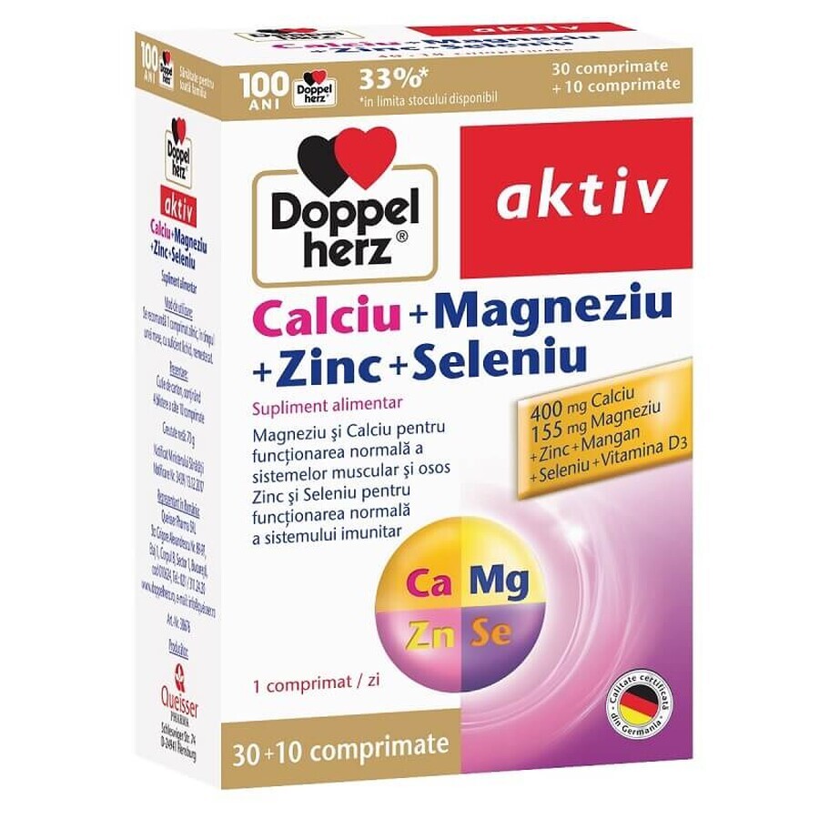 Calcium + Magnésium + Zinc + Sélénium, 30 + 10 comprimés, Doppelherz