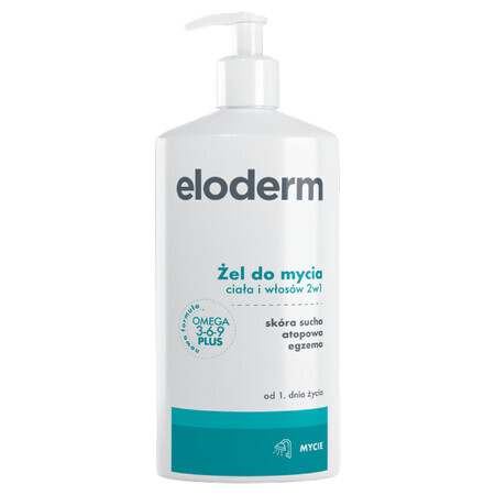 Eloderm Omega 3-6-9 Plus, gel nettoyant 2 en 1 pour le corps et les cheveux, dès le premier jour, 400 ml