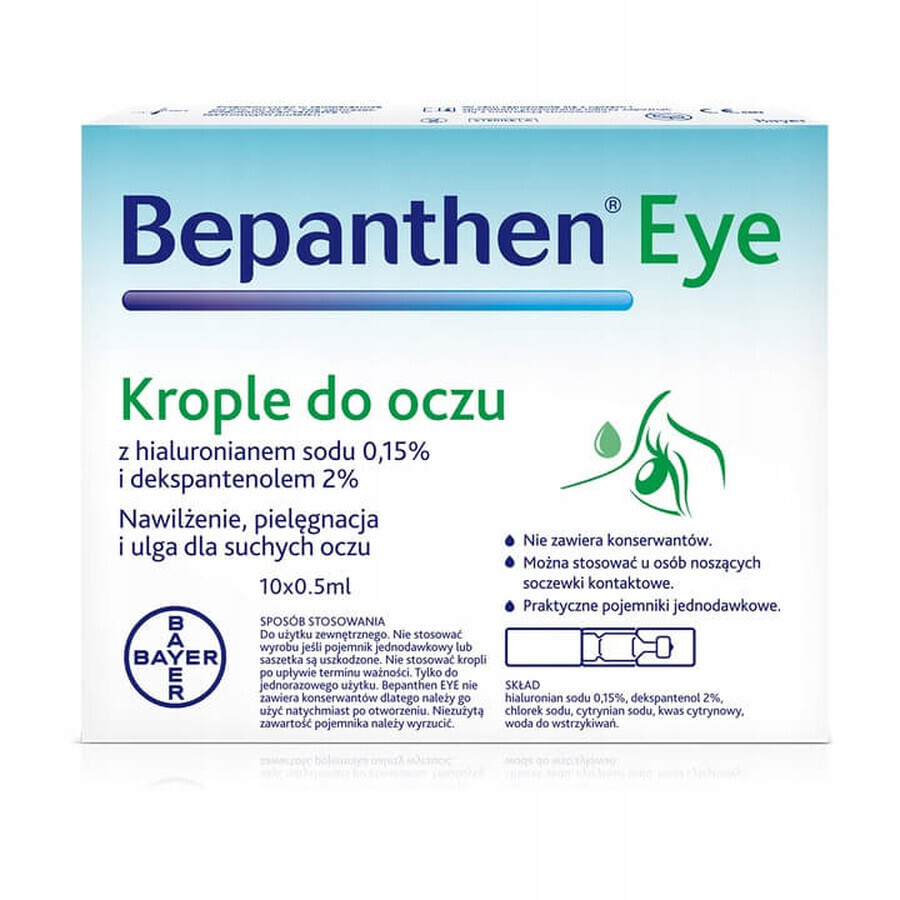 Bepanthen Picături pentru ochi, 0,5 ml x 10 recipiente unidoză