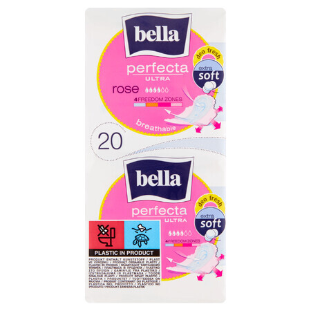 Bella Perfecta Ultra, SilkyDrai maandverband met vleugels, deo fresh, Rose, 20 stuks