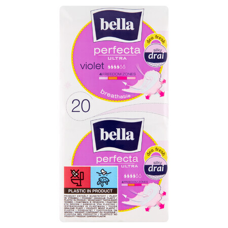 Bella Perfecta Ultra, serviettes hygiéniques soyeuses avec ailettes, deo fresh, Violet, 20 pcs