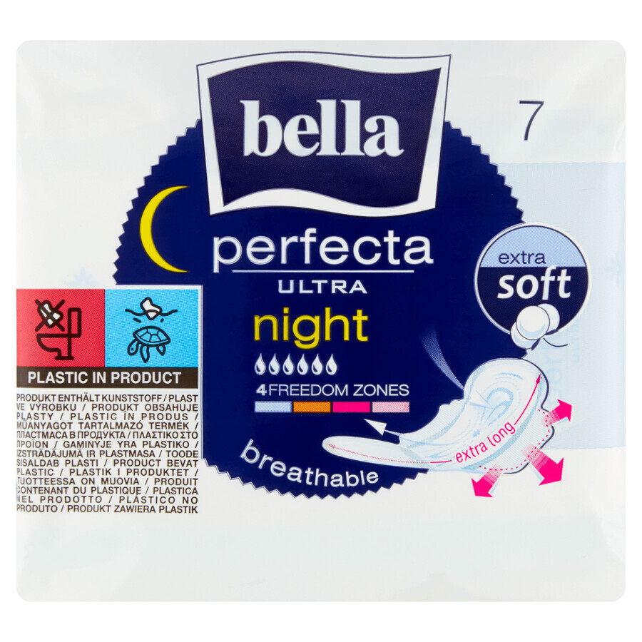 Bella Perfecta Ultra, Extra Soft maandverband met vleugels, extra lang, Night, 7 stuks