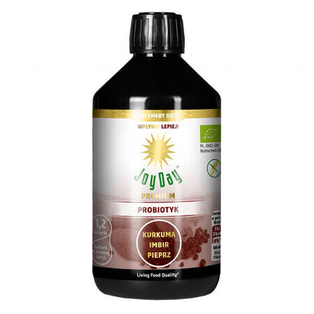 Joy Day Premium Probioticum, Kurkuma, Gember, Peper, biologische drank, 500 ml