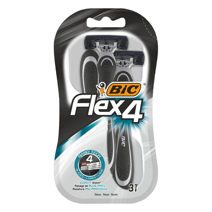 BIC Flex 4, herenscheermes, vier mesjes, 3 stuks