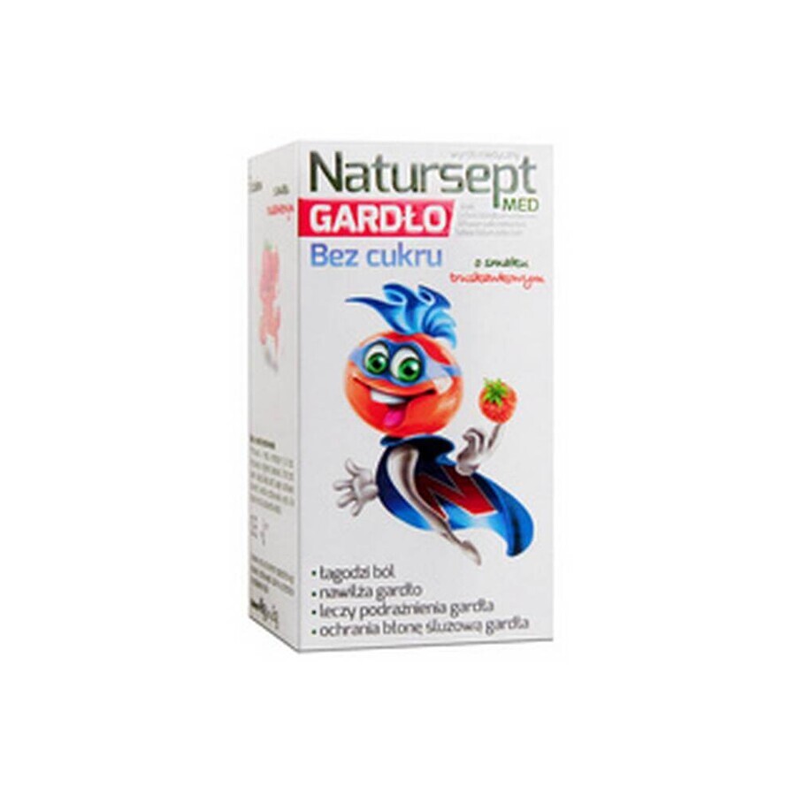 Natursept Med Throat, sucettes sans sucre, goût fraise, plus de 3 ans, 6 pièces