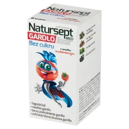 Natursept Med Throat, acadele fără zahăr, aromă de căpșuni, peste 3 ani, 6 bucăți