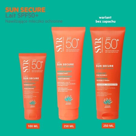 SVR, Sun Secure Lait, Biologisch abbaubare feuchtigkeitsspendende Schutzmilch SPF 50+, 250 ml - Langfristig gültig!