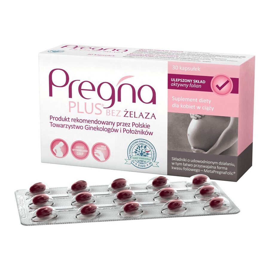 Pregna Plus Sans Fer, pour femmes enceintes, 30 gélules EMBALLAGE DESTRUIT