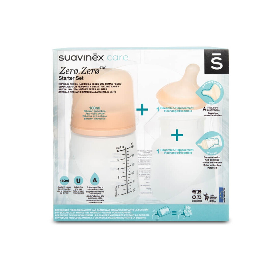 Suavinex, Set di Bottiglie Zero Zero da 180 ml