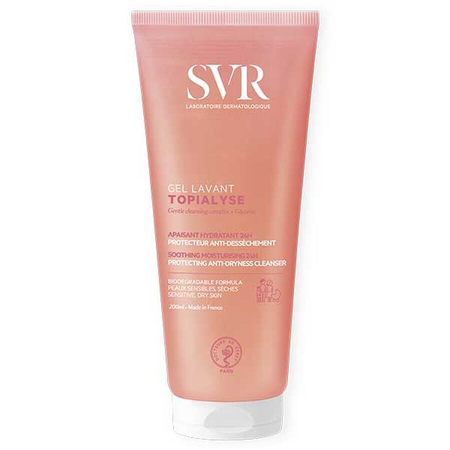 SVR Topialyse Gel Lavant, Gel de curățare delicat pentru întreaga familie, piele sensibilă, biodegradabil, 200 ml