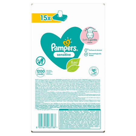 Pampers Sensitive, salviette umidificate, 15 x 80 pz.