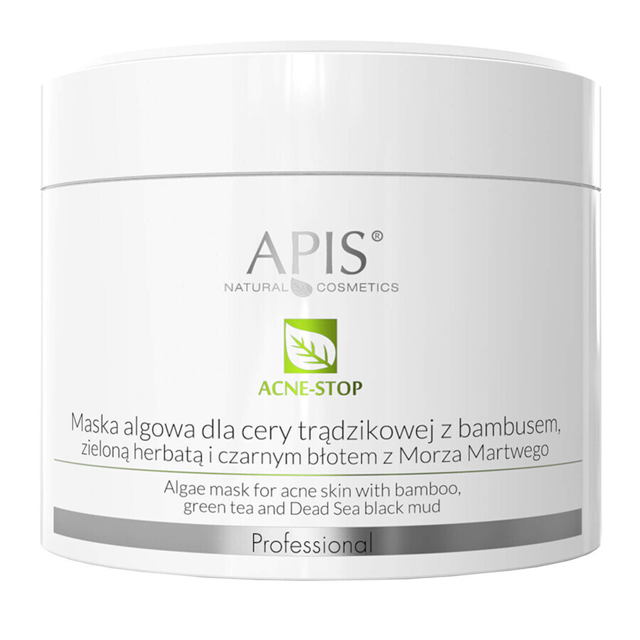 Apis Professional Acne-Stop, algenmasker voor de acne-gevoelige huid, met bamboe, groene thee en zwarte modder uit de Dode Zee, 100 g