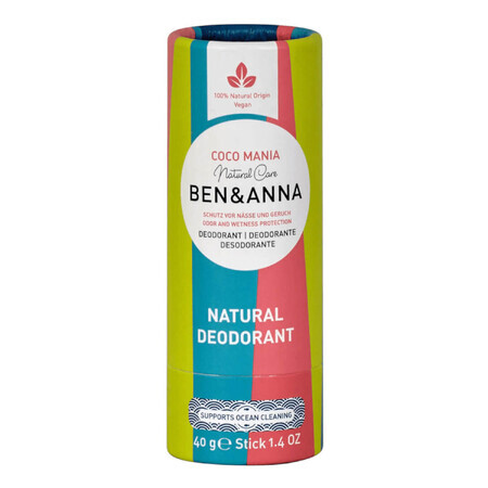 Ben &amp; Anna Natural Deodorant, déodorant naturel en stick, Coco Mania, 40 g