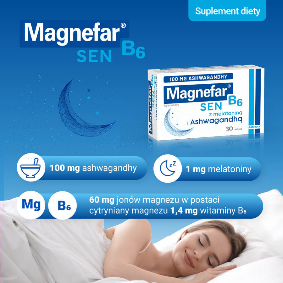 Magnefar B6 Sommeil avec mélatonine, 30 comprimés