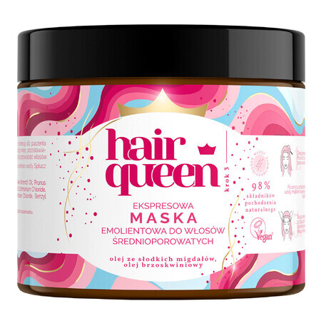 Hair Queen, maschera emolliente express per capelli a media porosità, 400 ml