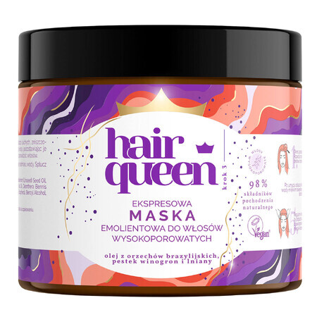 Hair Queen, masque émollient express pour cheveux à haute porosité, 400 ml