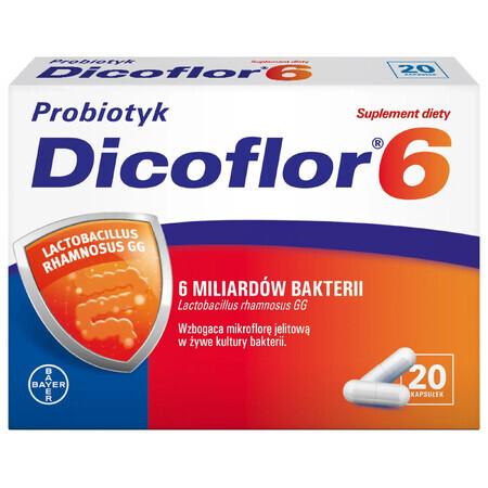 Probiotico Dicoflor 6 per bambini dai 3 anni e adulti, 20 capsule, Bayer